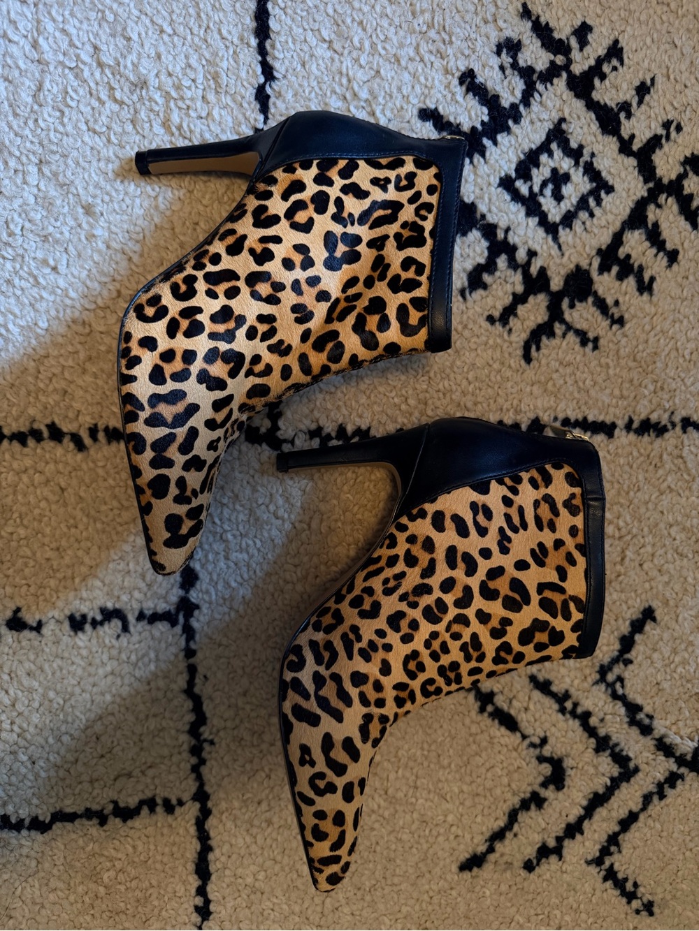 Adrienne Vittadini Leopard Print Ankle Booties with Black Trim